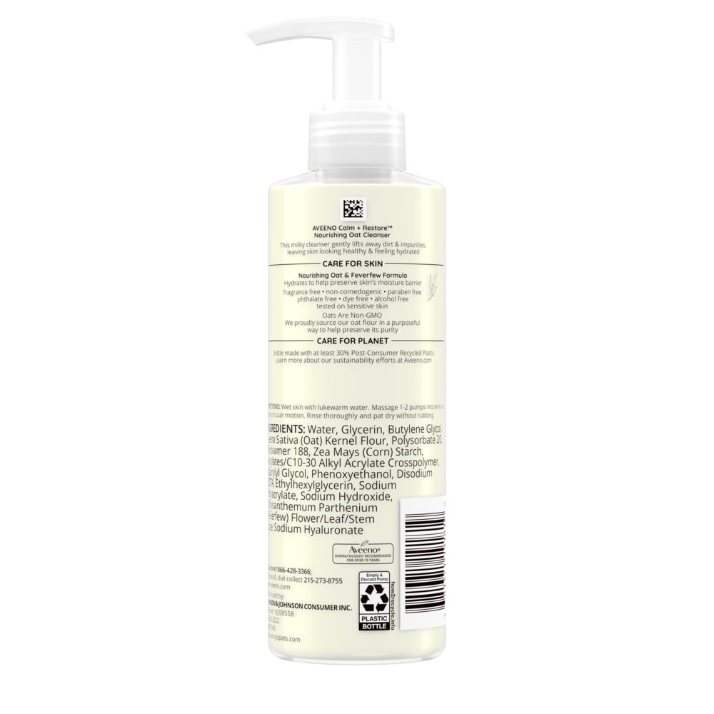 Image from back of AVEENO CALM + RESTORE™ Nourishing Oat Cleanser, For Sensitive Skin